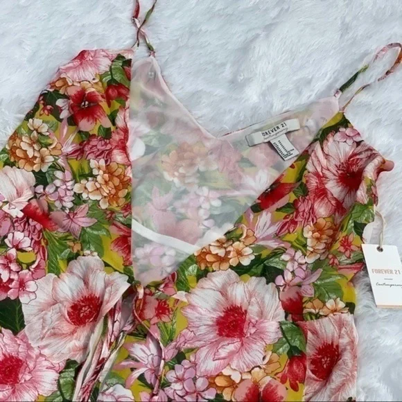 FOREVER 21 Pink Floral Sleeveless Wrap Dress M - Picture 10 of 13